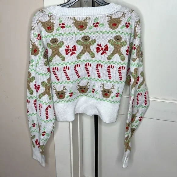 Hot Topic Christmas Cardigan Sweater Cropped Gingerbread Candy cane Plus Size 1X - Picture 3 of 4